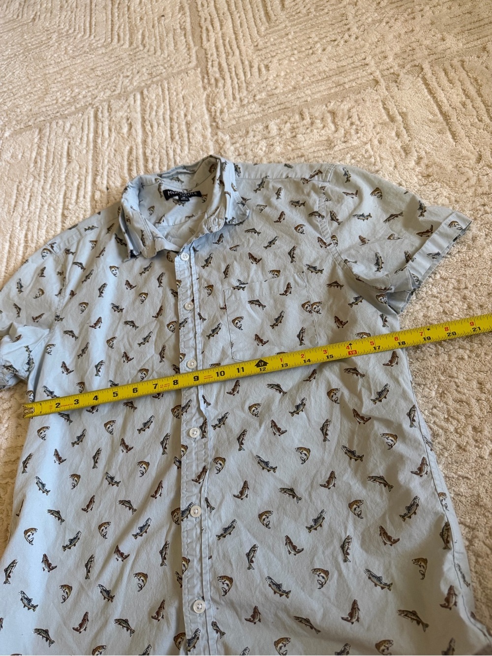 J Crew Mercantile Light Blue Short-Sleeve Printed Men's Shirt - Picture 4 of 6